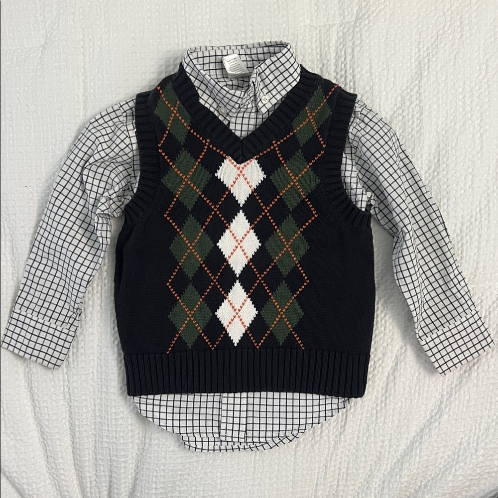 Gymboree Checkered Button Down Shirt and Argyle Vest Toddler Boys Size 3